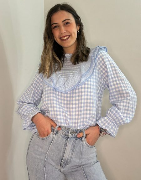 Blusa Volantes Vichy Azul