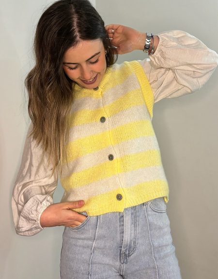 Chaleco Punto Rayas Amarillo y Beige