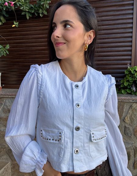 Chaleco Tachuelas Botones Blanco