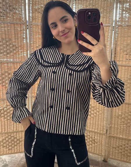 Blusa Cuello Rayas - Negro