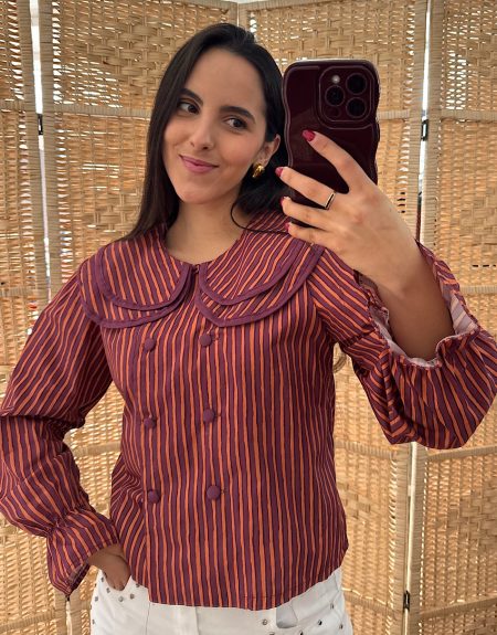 Blusa Cuello Rayas - Naranja y morado
