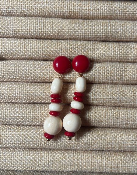 Pendientes hueso y rojo