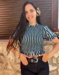 Blusa fruncida rayas celeste y marrón