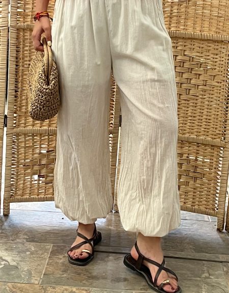 Pantalón lino bombacho beige