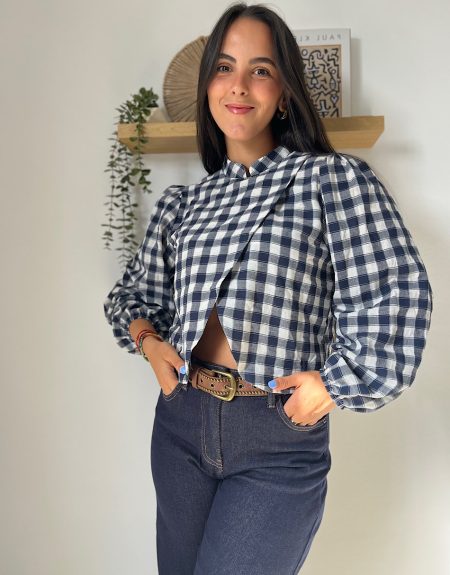 Blusa cuadros cruzada azul