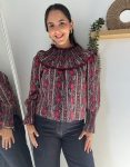 Blusa estampada con ribete - gris