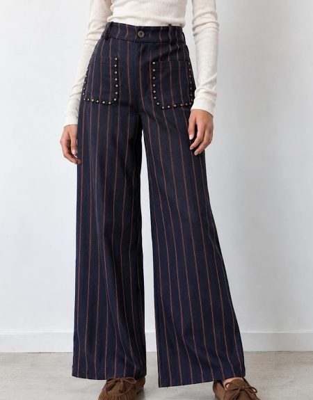 Pantalón rayas tachuelas azul marino