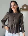 Blusa fruncida marrón chocolate